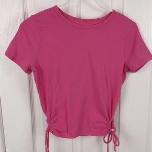 Pre-Owned Hollister Junior Pink Baby Tee Crop Top with Side Draw Strings, Size S
